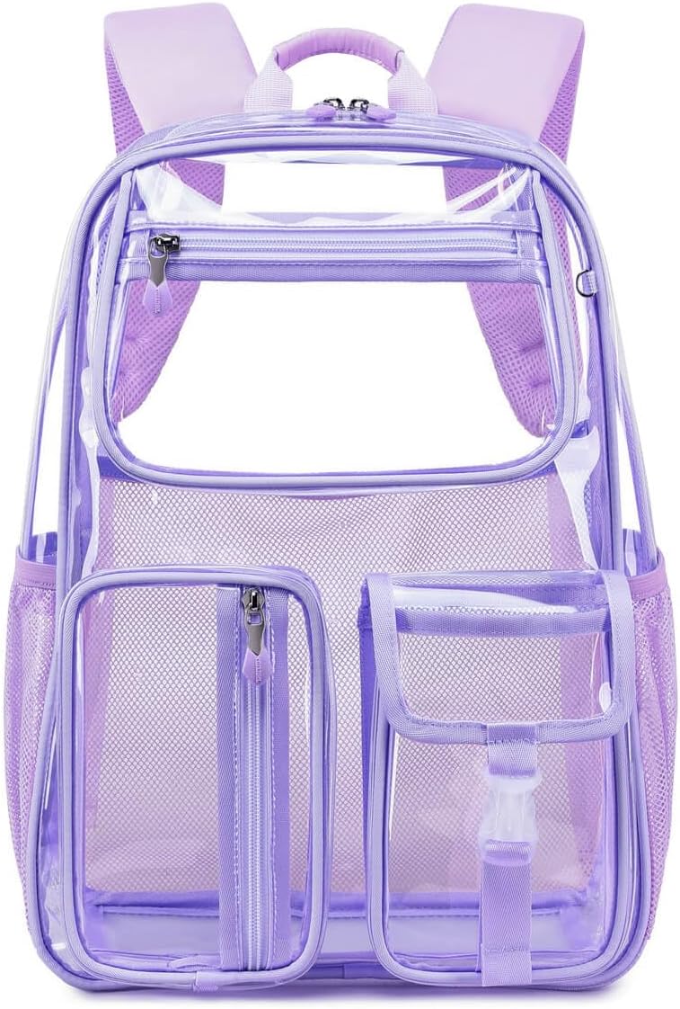 Cusangel Heavy Duty Clear Backpack Clear BookBag,16.5 x12 x5inch TPU Large Capacity See Through Backpack for Sport Events,Travel (Purple) - Image 1
